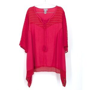 Catherines 3X Rayon Crochet Lace Embroidered Sheer Sleeve Tunic Top‎ Blouse Boho